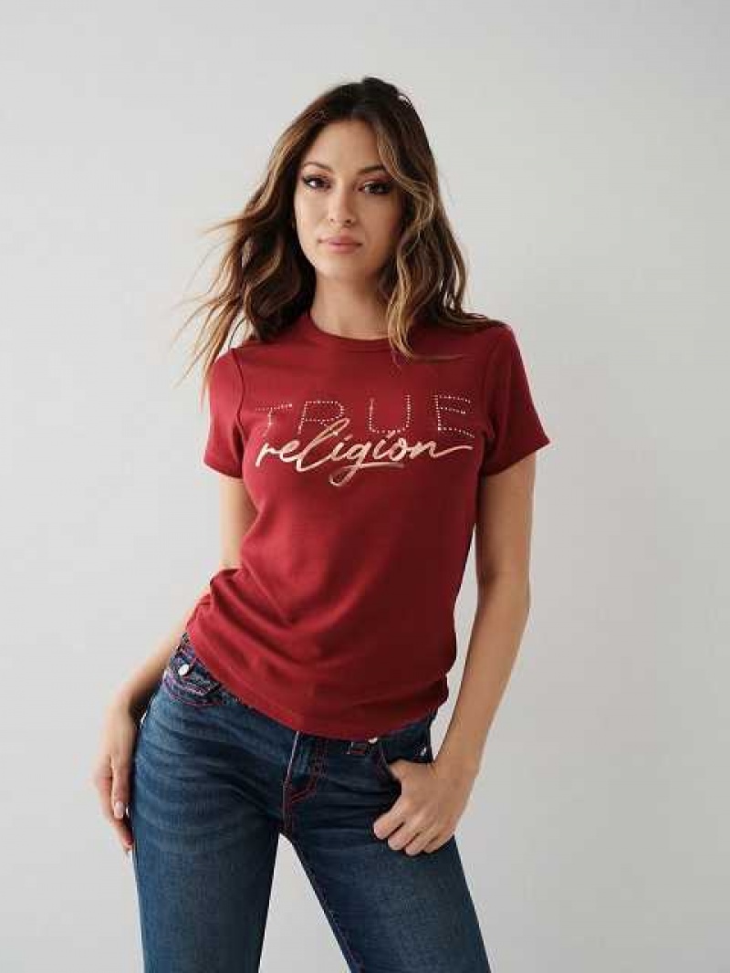 Camiseta True Religion Crystal Logo Mujer Rojas | Colombia-LRMZWUA29