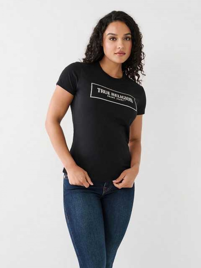 Camiseta True Religion Crystal Logo Mujer Negras | Colombia-ILKYSBT31