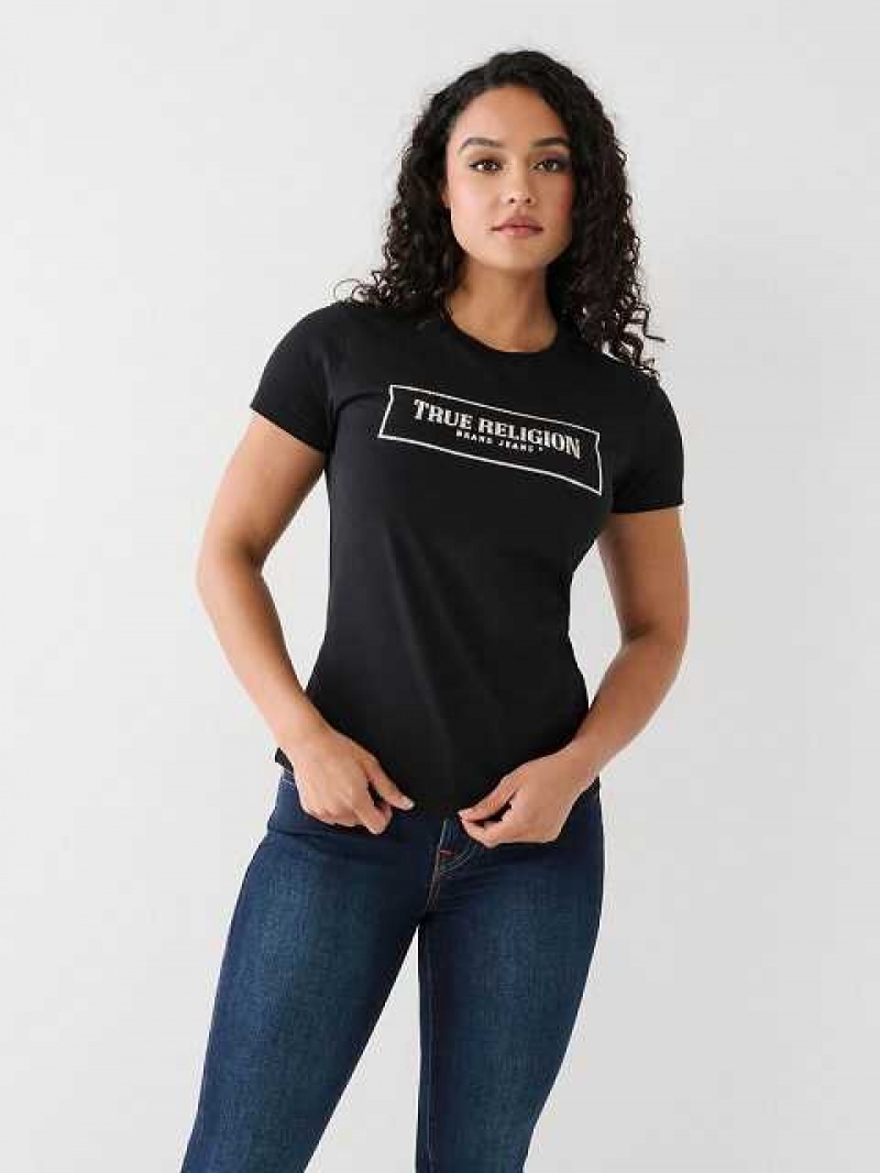 Camiseta True Religion Crystal Logo Mujer Negras | Colombia-ILKYSBT31