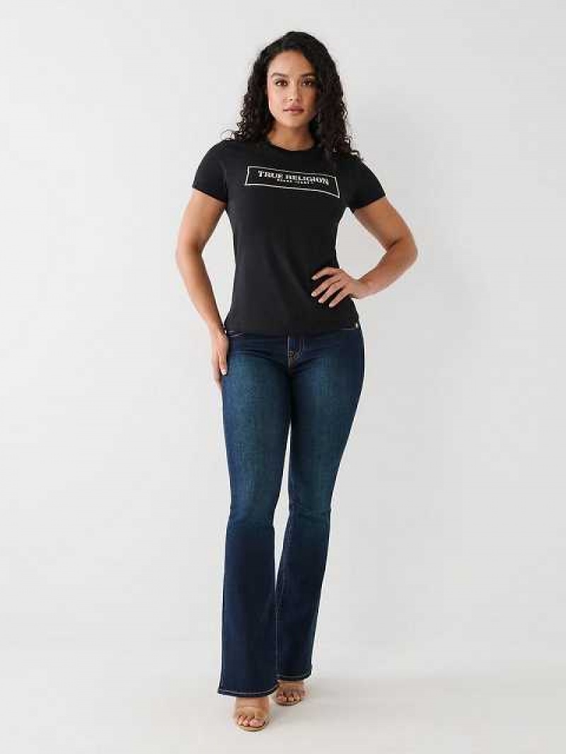 Camiseta True Religion Crystal Logo Mujer Negras | Colombia-ILKYSBT31