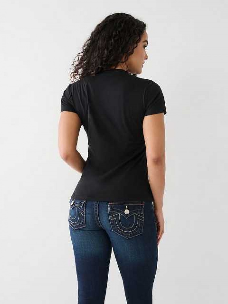 Camiseta True Religion Crystal Logo Mujer Negras | Colombia-ILKYSBT31