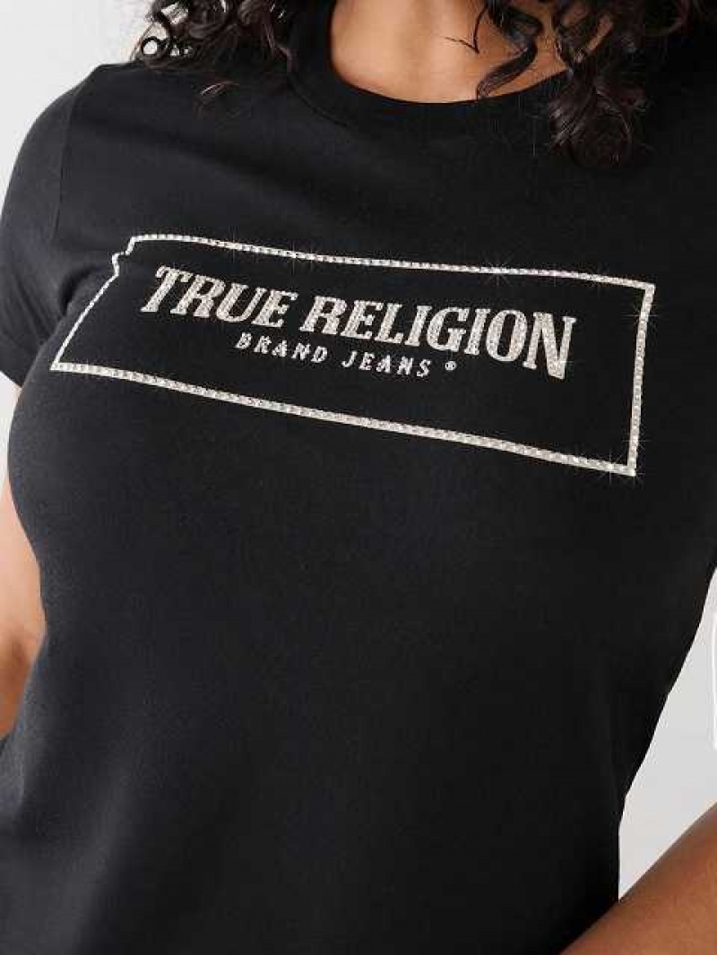 Camiseta True Religion Crystal Logo Mujer Negras | Colombia-ILKYSBT31