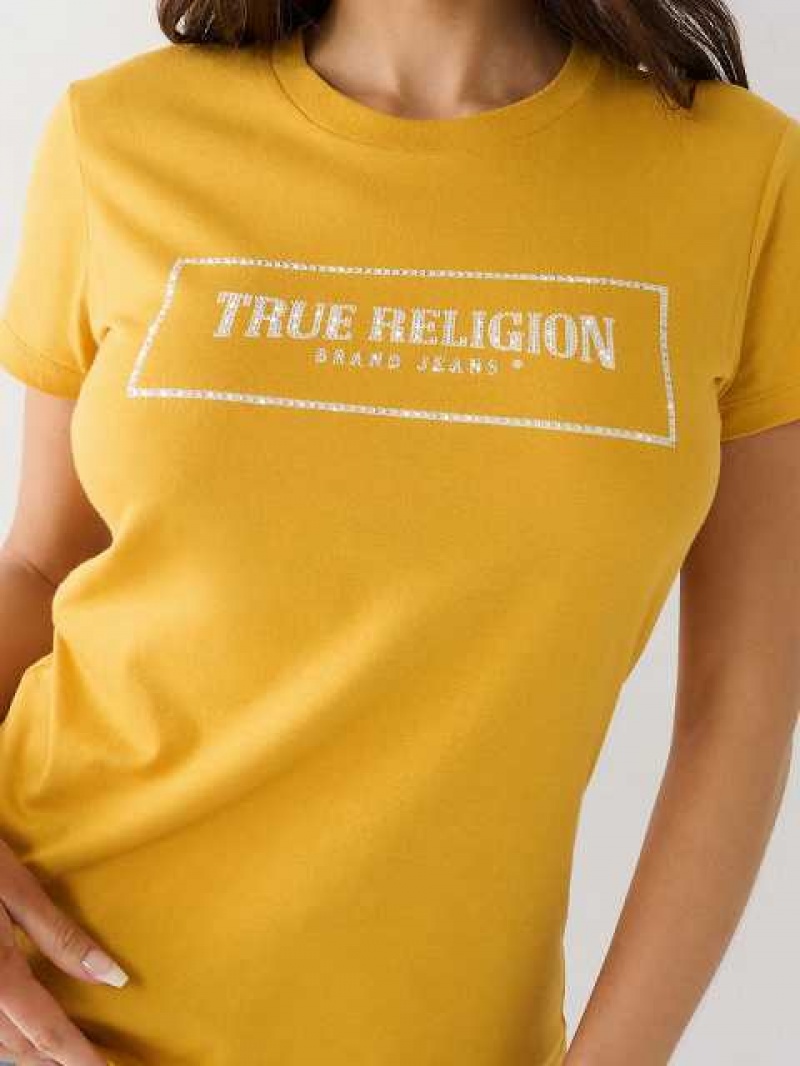 Camiseta True Religion Crystal Logo Mujer Amarillo | Colombia-UMVBTRC59