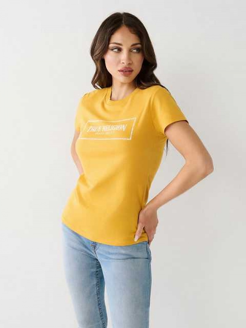 Camiseta True Religion Crystal Logo Mujer Amarillo | Colombia-UMVBTRC59