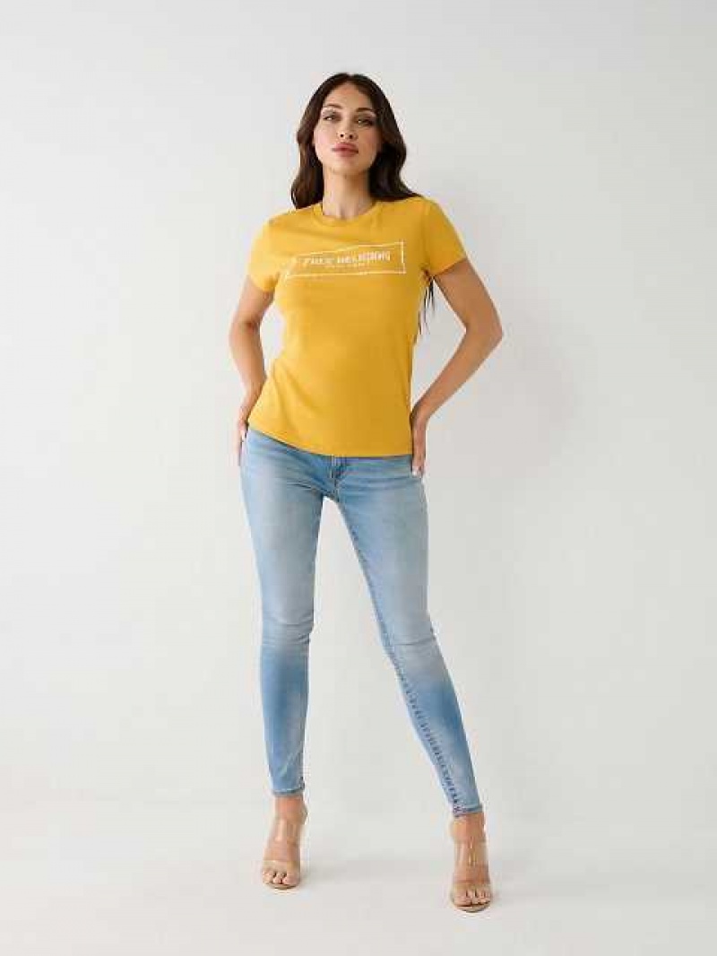 Camiseta True Religion Crystal Logo Mujer Amarillo | Colombia-UMVBTRC59