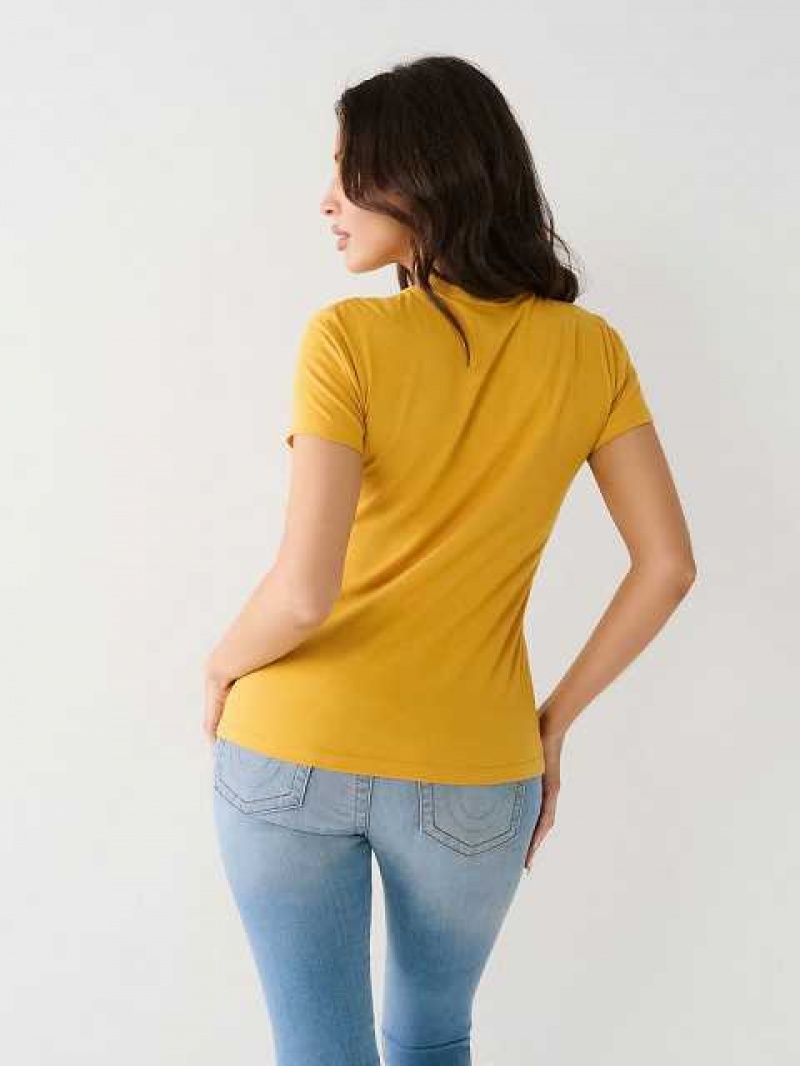 Camiseta True Religion Crystal Logo Mujer Amarillo | Colombia-UMVBTRC59