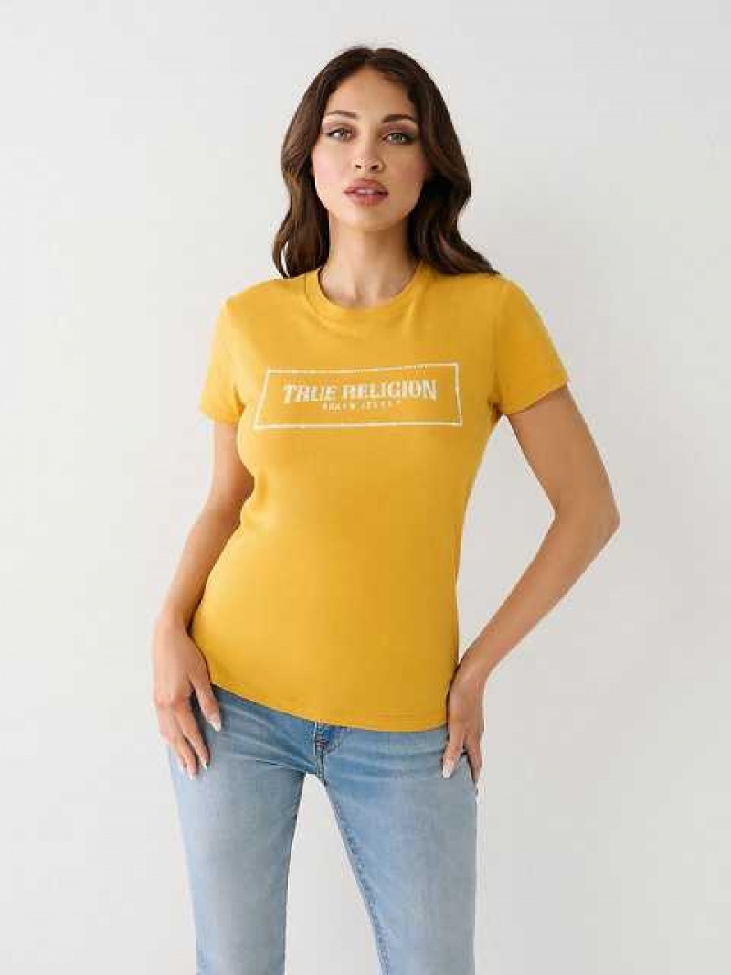 Camiseta True Religion Crystal Logo Mujer Amarillo | Colombia-UMVBTRC59