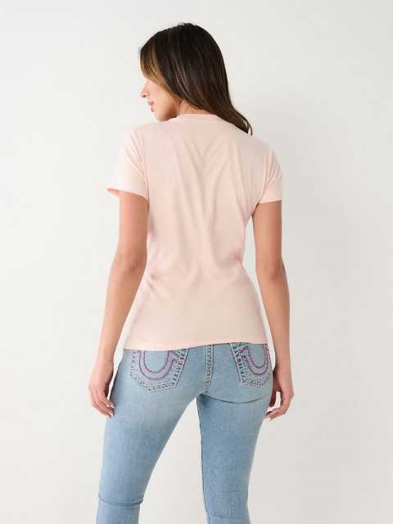 Camiseta True Religion Crystal Logo Mujer Rosas | Colombia-YAFKLDJ04