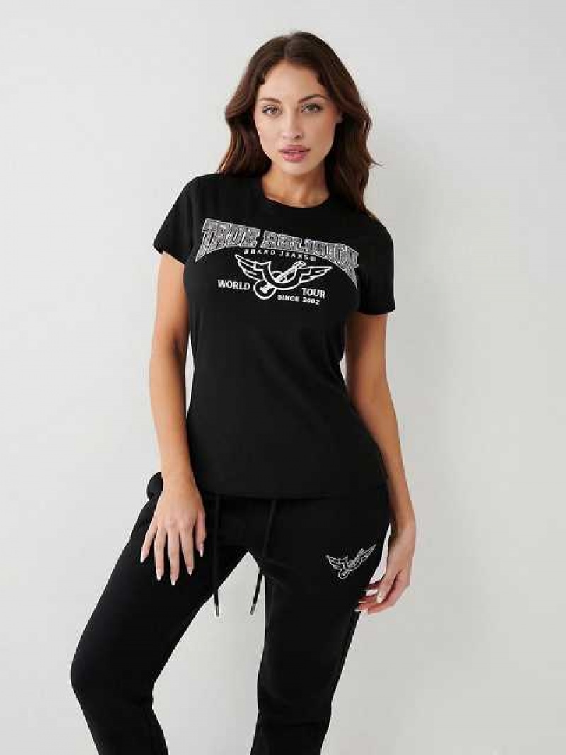 Camiseta True Religion Crystal Logo Mujer Negras | Colombia-CDISEQM59