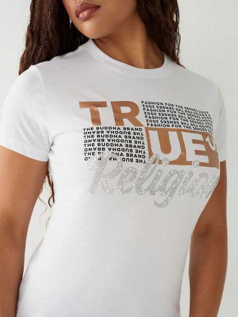 Camiseta True Religion Crystal Logo Mujer Blancas | Colombia-PBJNTWR05