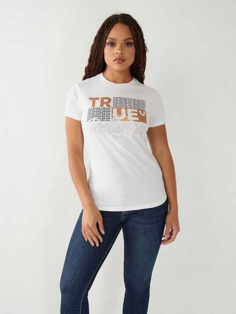 Camiseta True Religion Crystal Logo Mujer Blancas | Colombia-PBJNTWR05