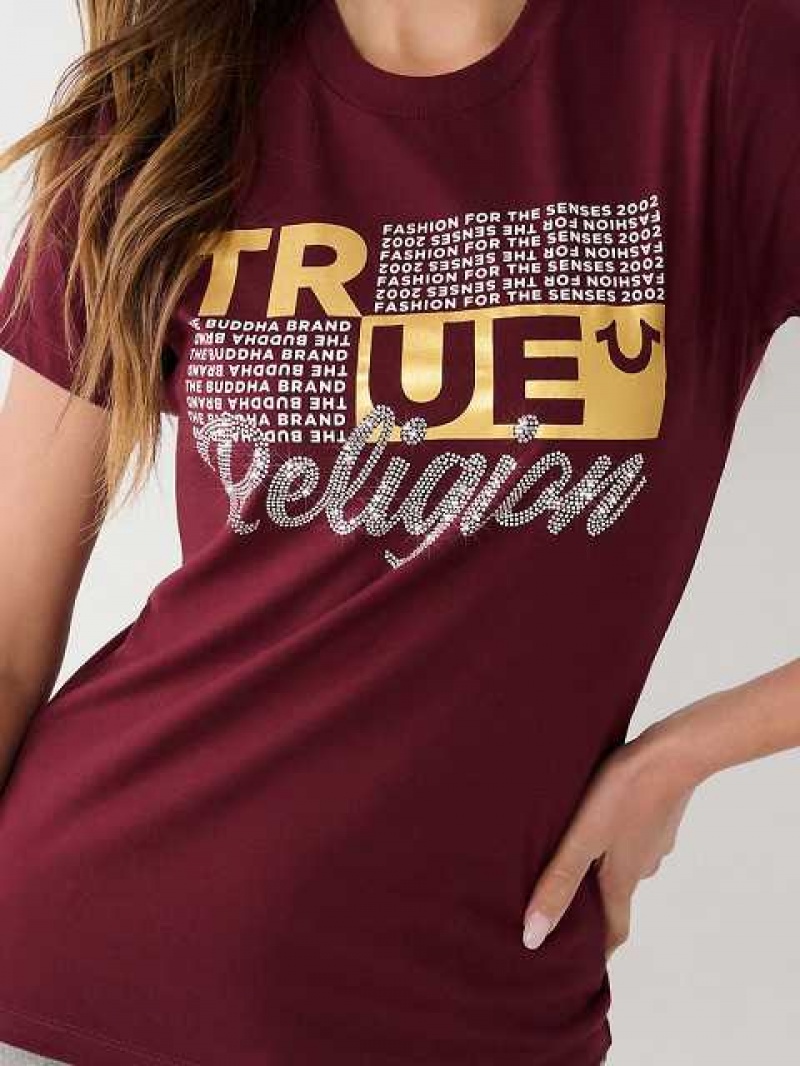 Camiseta True Religion Crystal Logo Mujer Burdeos | Colombia-ORCATJW09