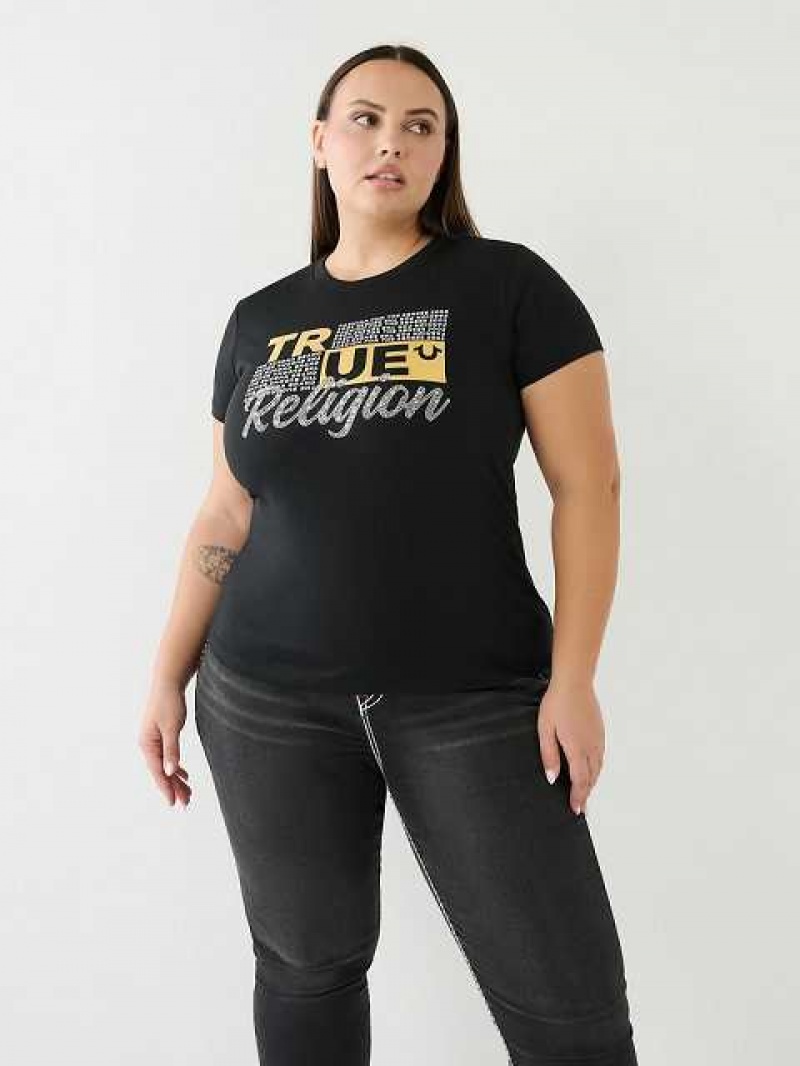 Camiseta True Religion Crystal Logo Mujer Negras | Colombia-WFSONBI63