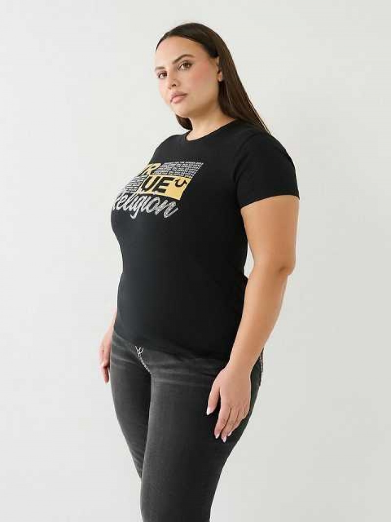 Camiseta True Religion Crystal Logo Mujer Negras | Colombia-WFSONBI63