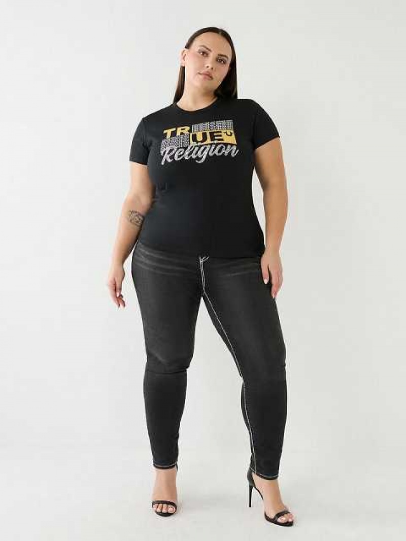 Camiseta True Religion Crystal Logo Mujer Negras | Colombia-WFSONBI63