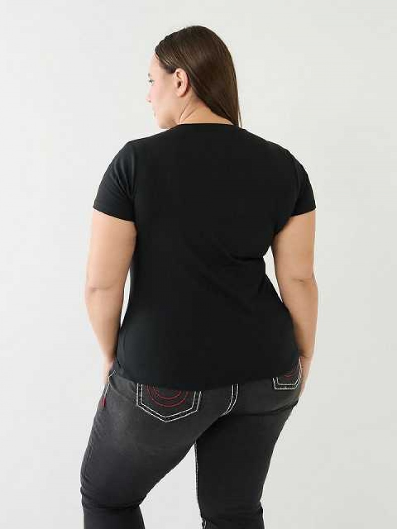 Camiseta True Religion Crystal Logo Mujer Negras | Colombia-WFSONBI63