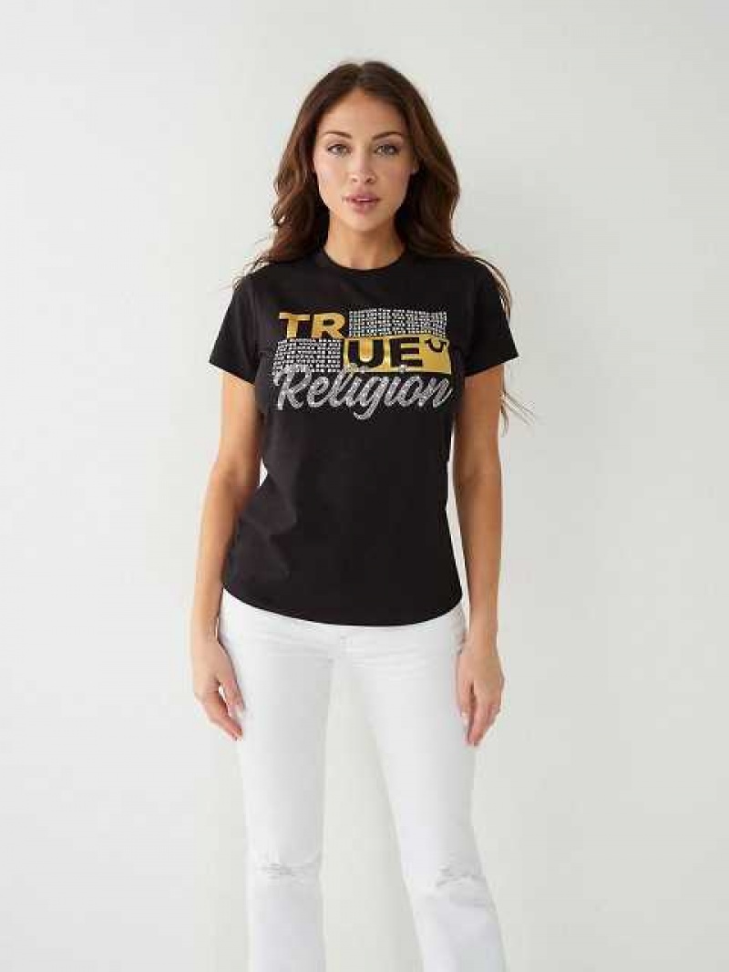 Camiseta True Religion Crystal Logo Mujer Negras | Colombia-WFSONBI63