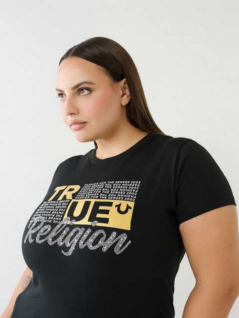 Camiseta True Religion Crystal Logo Mujer Negras | Colombia-WFSONBI63