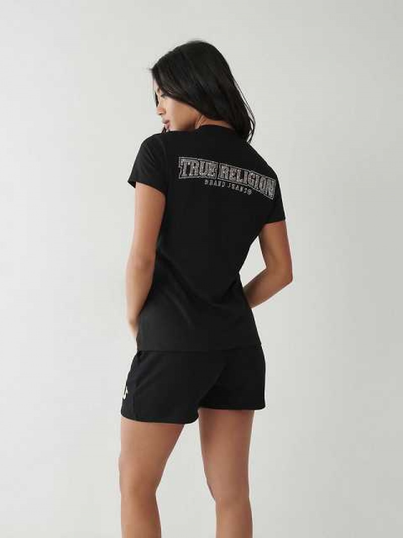 Camiseta True Religion Crystal Logo Mujer Negras | Colombia-JWARKMX02