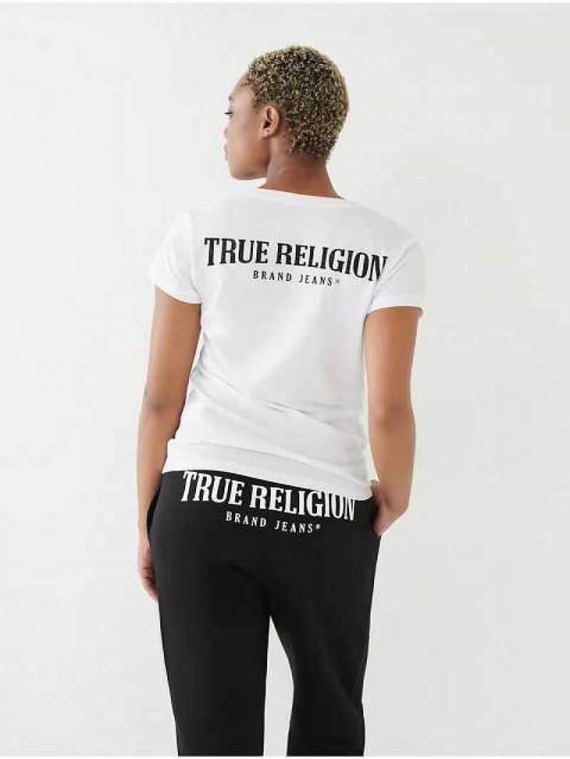 Camiseta True Religion Crystal Logo V Mujer Blancas | Colombia-DAUWYFN84