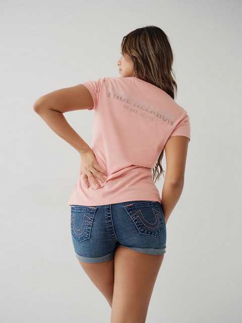 Camiseta True Religion Crystal Logo V Mujer Coral | Colombia-SNHULRQ61