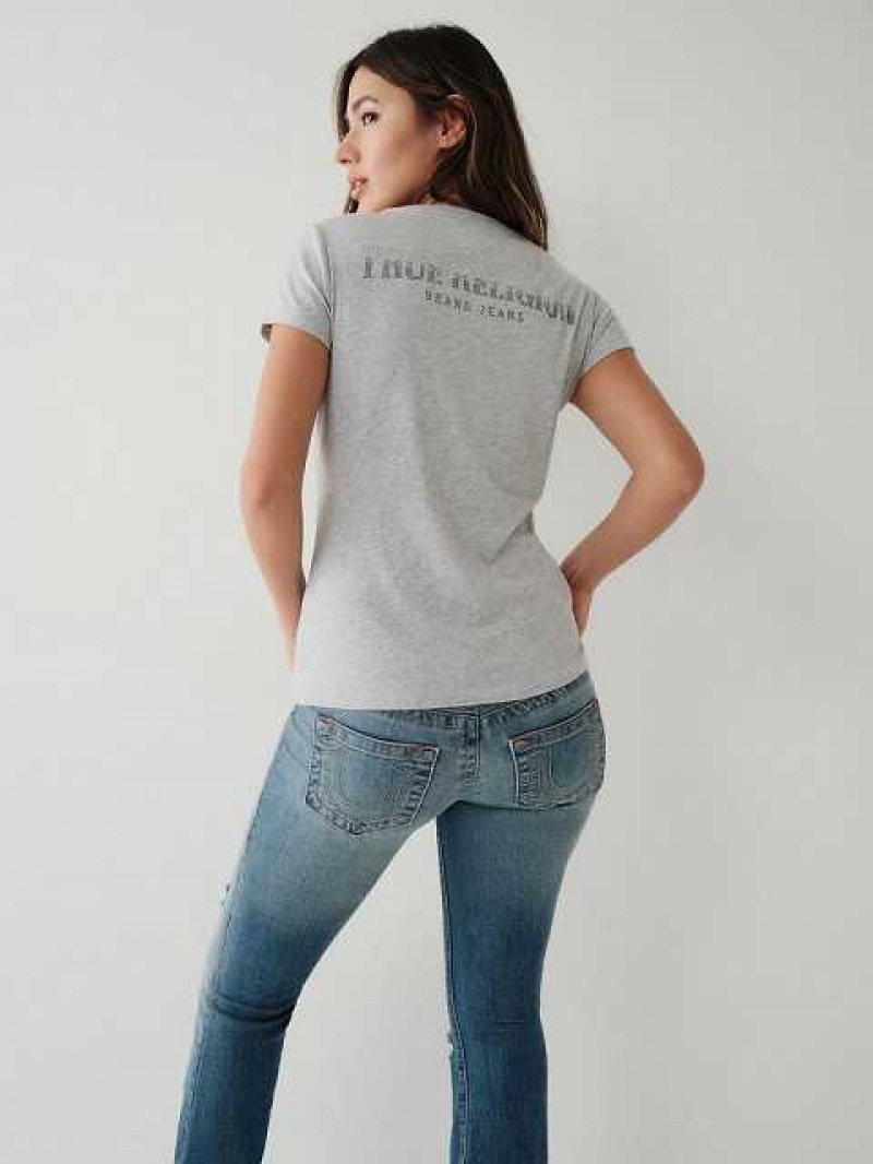 Camiseta True Religion Crystal Logo V Mujer Gris | Colombia-BGPOKDM37