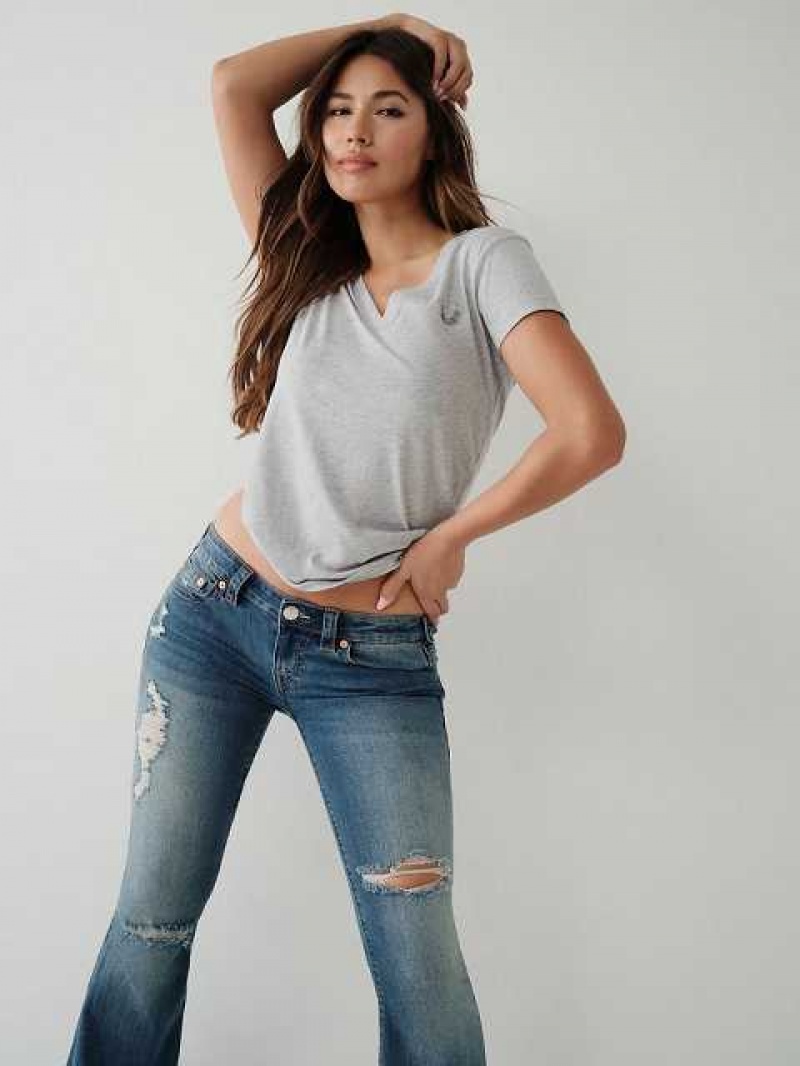 Camiseta True Religion Crystal Logo V Mujer Gris | Colombia-BGPOKDM37