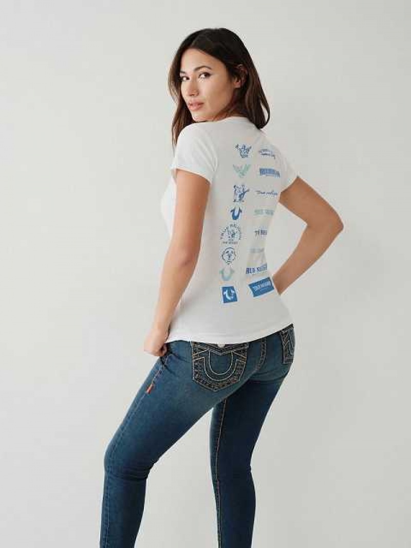 Camiseta True Religion Crystal Logo V Mujer Blancas | Colombia-ESUJYZW27