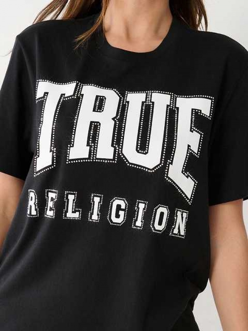 Camiseta True Religion Crystal True Relaxed Mujer Negras | Colombia-ACUSPBQ51