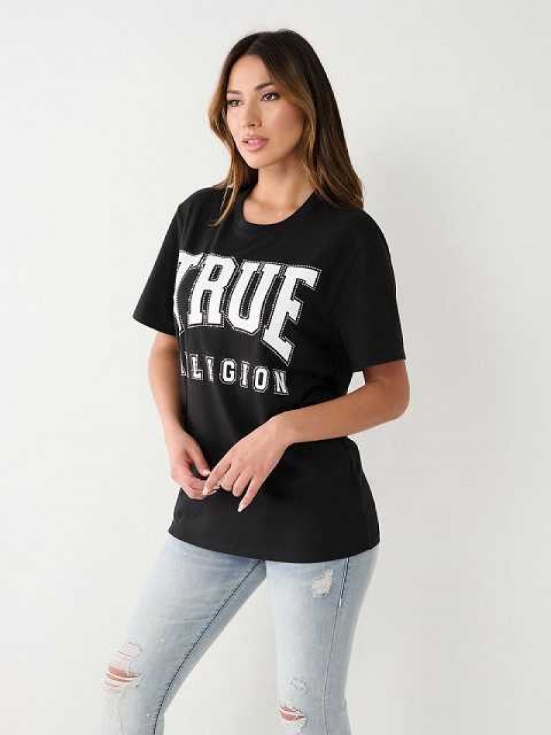 Camiseta True Religion Crystal True Relaxed Mujer Negras | Colombia-ACUSPBQ51