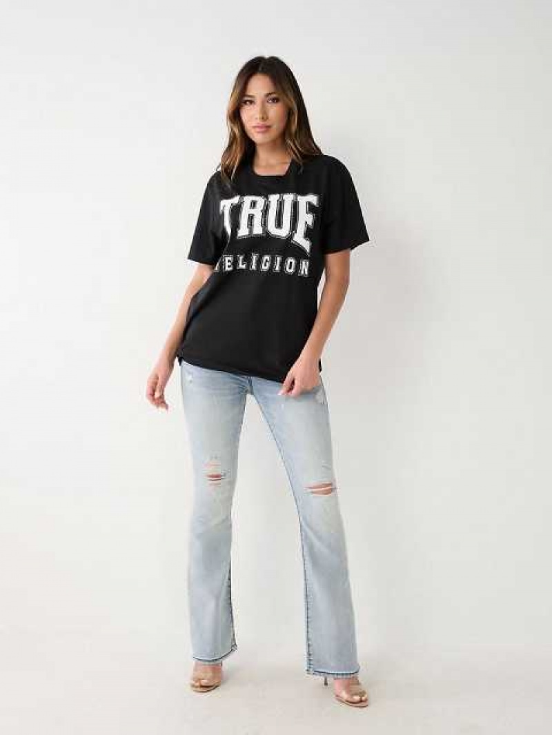 Camiseta True Religion Crystal True Relaxed Mujer Negras | Colombia-ACUSPBQ51