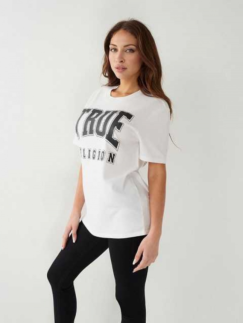 Camiseta True Religion Crystal True Relaxed Mujer Blancas | Colombia-FCPEWXA76