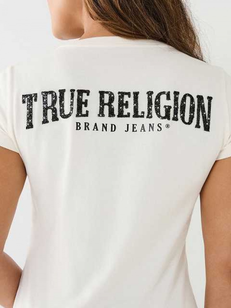 Camiseta True Religion Crystal V Neck Logo Mujer Blancas | Colombia-AHYUZRO02