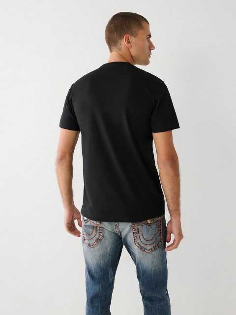 Camiseta True Religion Estampadas Logo Hombre Negras | Colombia-VQYCWJK61