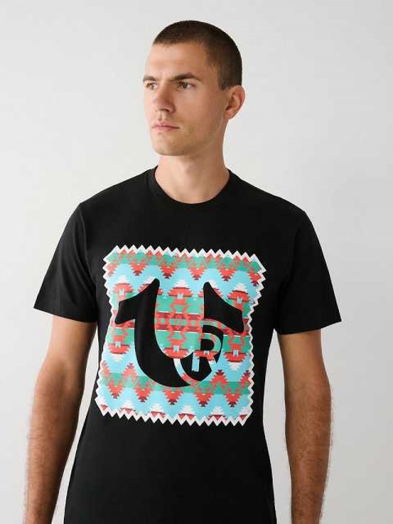 Camiseta True Religion Estampadas Logo Hombre Negras | Colombia-VQYCWJK61