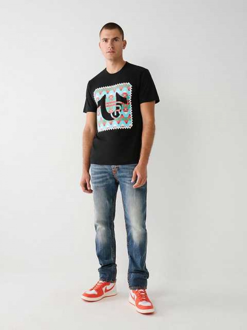 Camiseta True Religion Estampadas Logo Hombre Negras | Colombia-VQYCWJK61