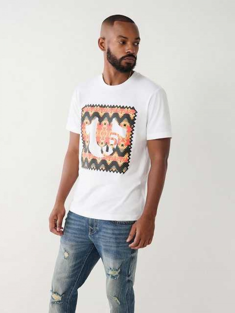 Camiseta True Religion Estampadas Logo Hombre Blancas | Colombia-NUHFESX24