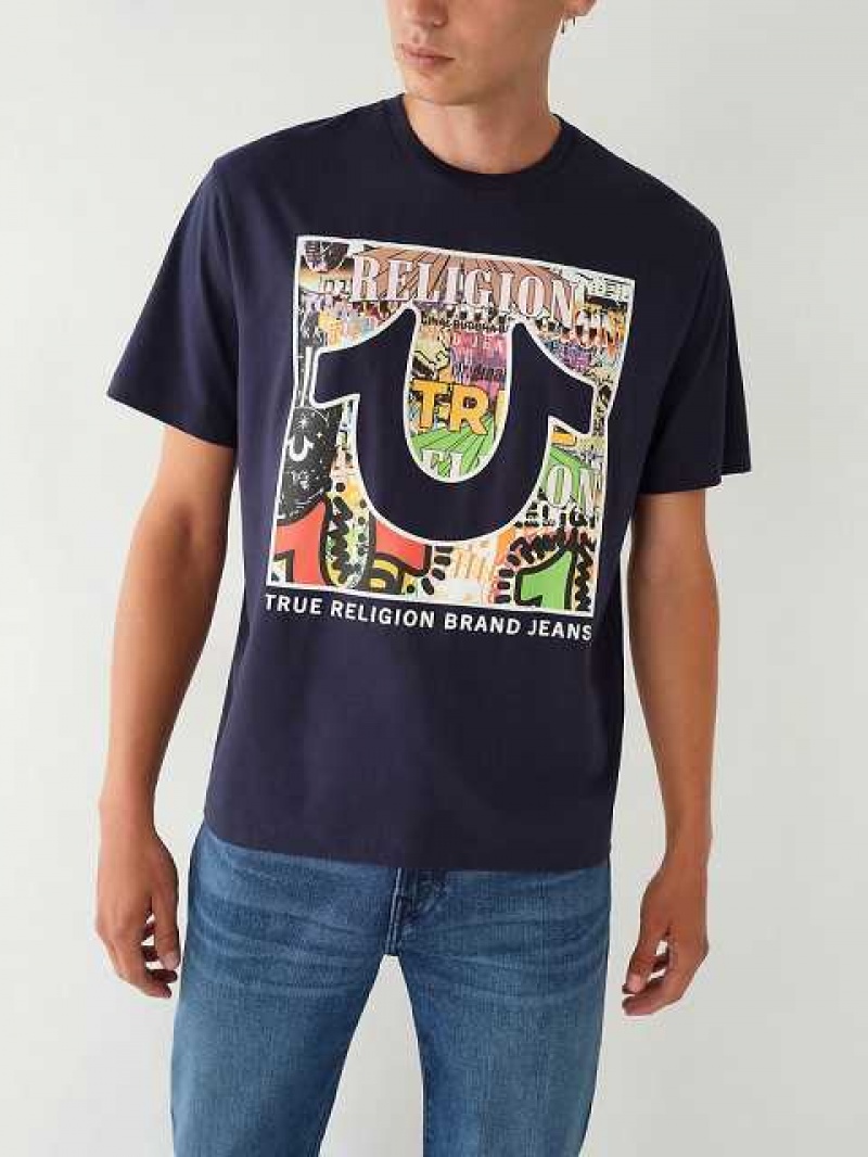 Camiseta True Religion Estampadas Relaxed Hombre Azul Marino | Colombia-JMYWPHA58