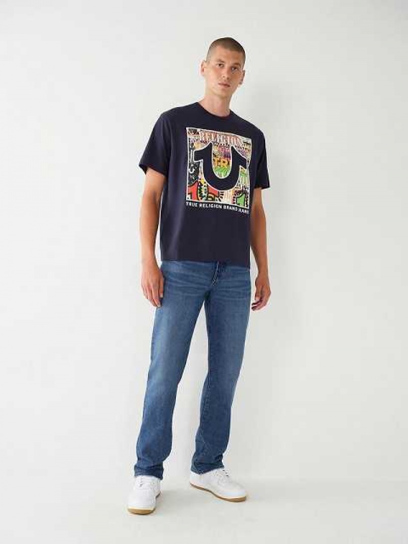 Camiseta True Religion Estampadas Relaxed Hombre Azul Marino | Colombia-JMYWPHA58