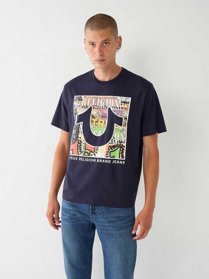 Camiseta True Religion Estampadas Relaxed Hombre Azul Marino | Colombia-JMYWPHA58