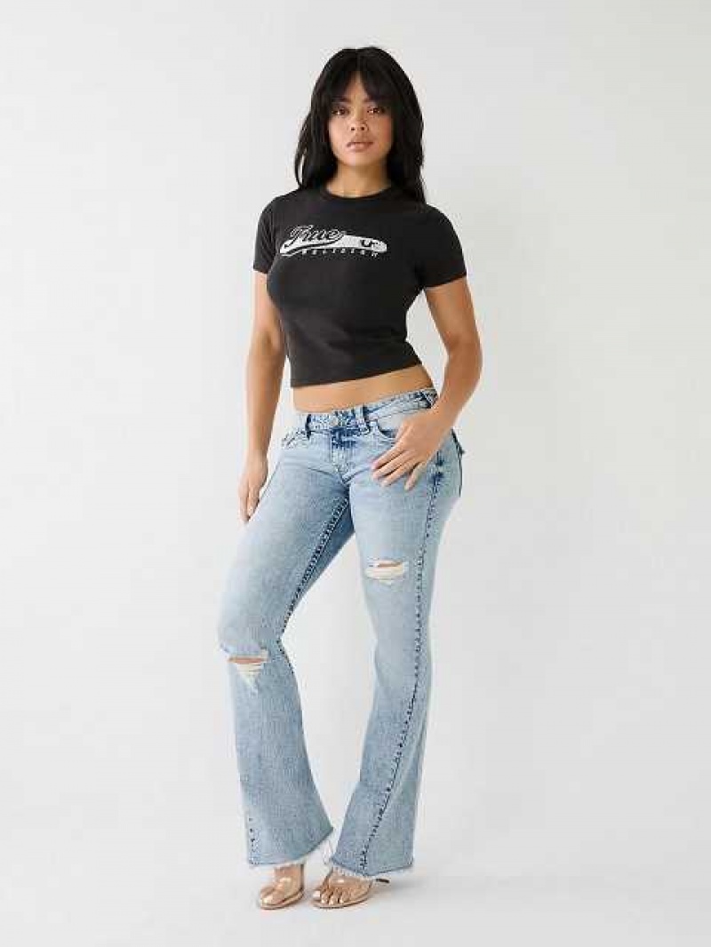 Camiseta True Religion Faded Logo Baby Mujer Negras | Colombia-MOGNRLW03