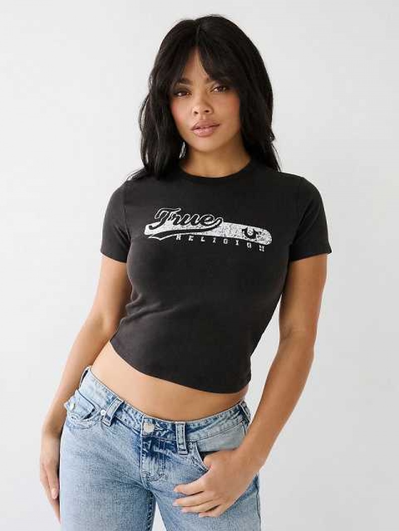 Camiseta True Religion Faded Logo Baby Mujer Negras | Colombia-MOGNRLW03