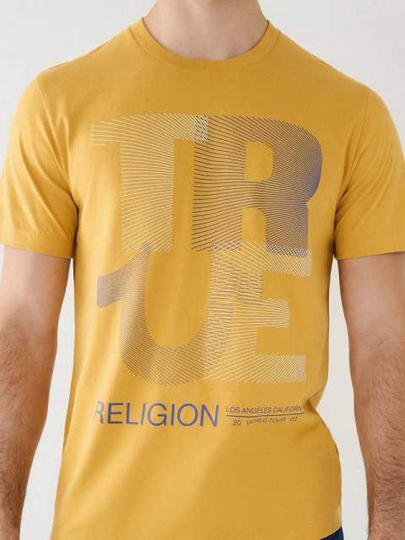 Camiseta True Religion Forro Logo Hombre Amarillo | Colombia-JAHTZLP36