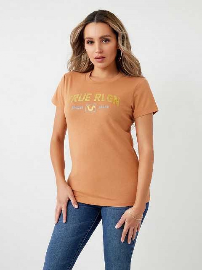 Camiseta True Religion Glitter True Rlgn Buddha Logo Mujer Naranjas | Colombia-DJWKCPU39