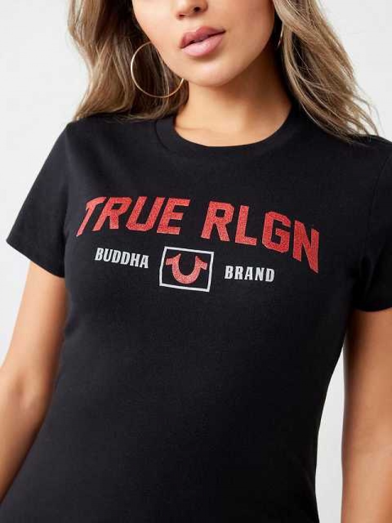 Camiseta True Religion Glitter True Rlgn Buddha Logo Mujer Negras | Colombia-VLCNKRJ40