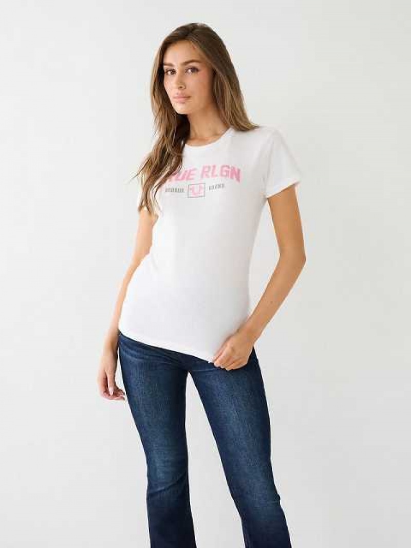 Camiseta True Religion Glitter True Rlgn Buddha Logo Mujer Blancas | Colombia-PLQBZOI85