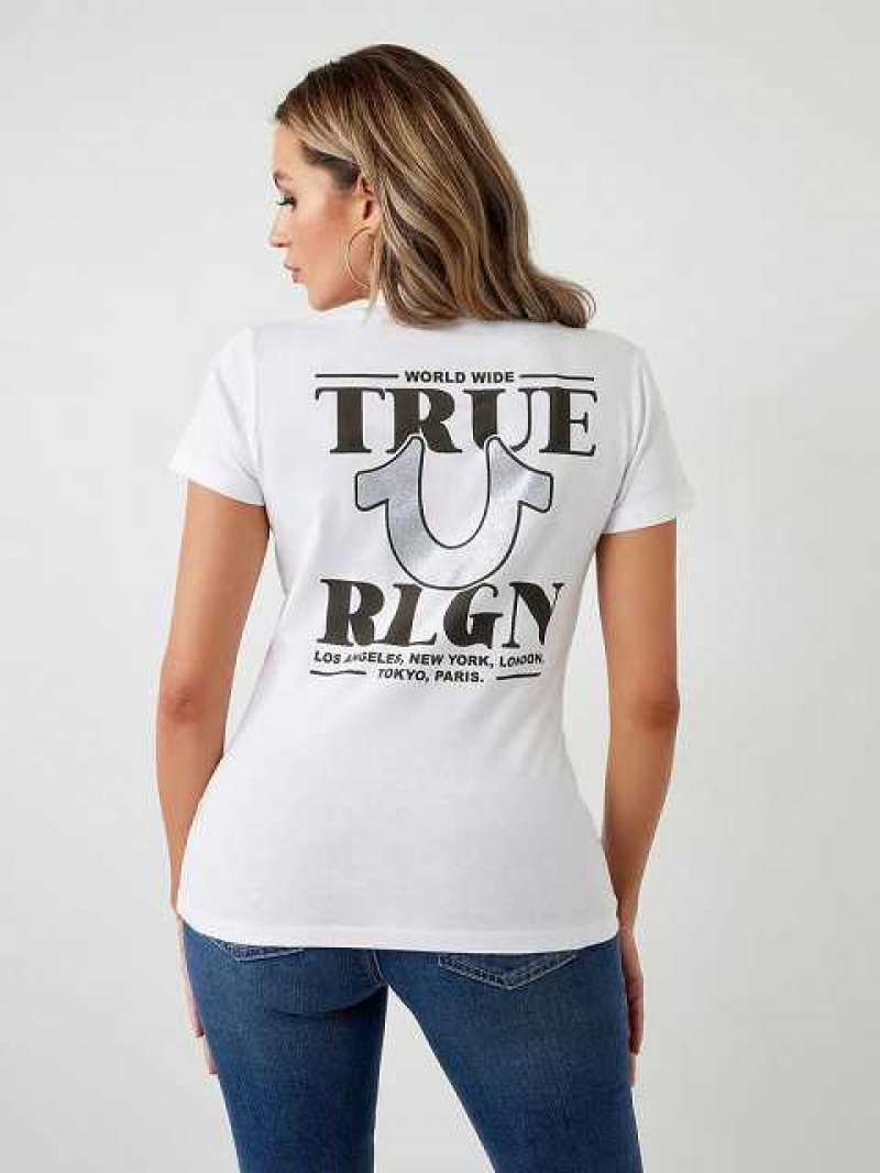 Camiseta True Religion Glitter World Anchos Logo Mujer Blancas | Colombia-XSDBYMF26