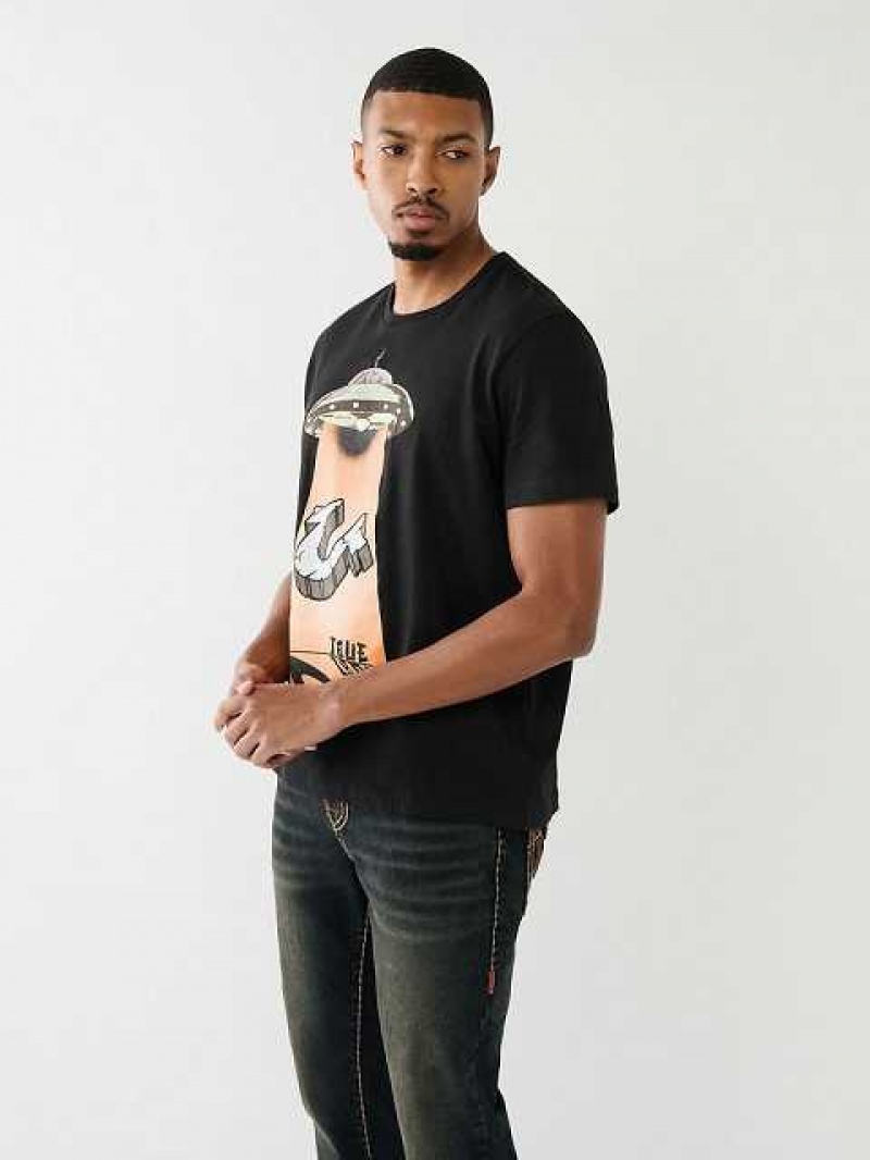 Camiseta True Religion Glow Ufo Hs Logo Hombre Negras | Colombia-IOZBGSY04