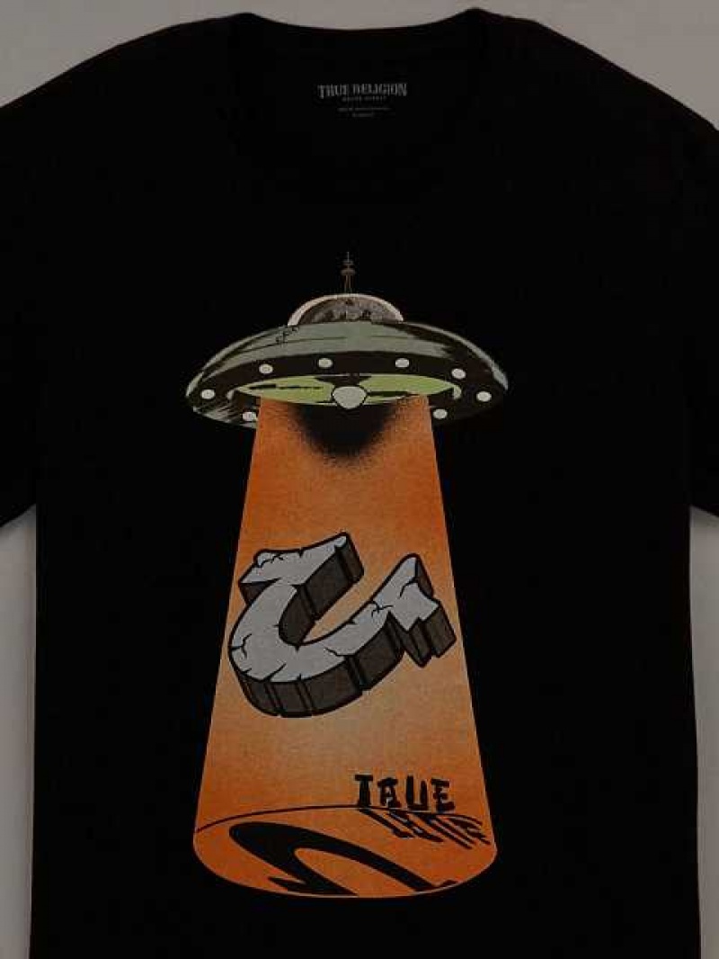 Camiseta True Religion Glow Ufo Hs Logo Hombre Negras | Colombia-IOZBGSY04