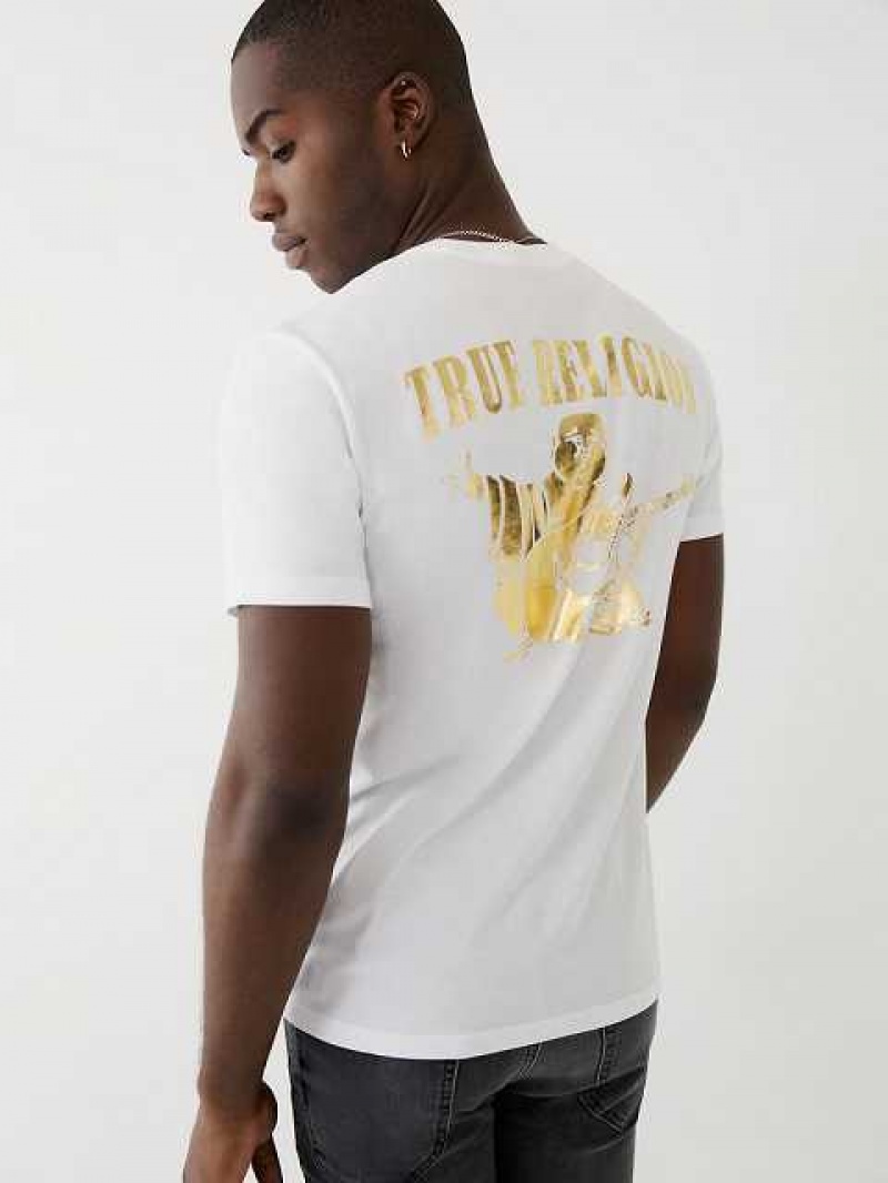 Camiseta True Religion Gold Buddha Logo Hombre Blancas | Colombia-DFTRHLY42